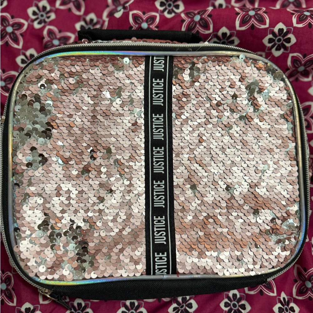 Justice Sequin lunch Bag - Silver and Pink